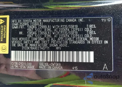 2014 Lexus Rx 350 из США, поврежденный, VIN 2T2ZK1BAXEC140711